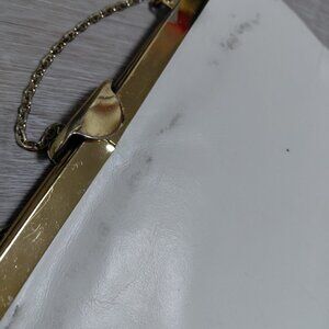 Etra 1960's White Vintage Envelope Clutch Metal Chain - Genuine Leather Purse